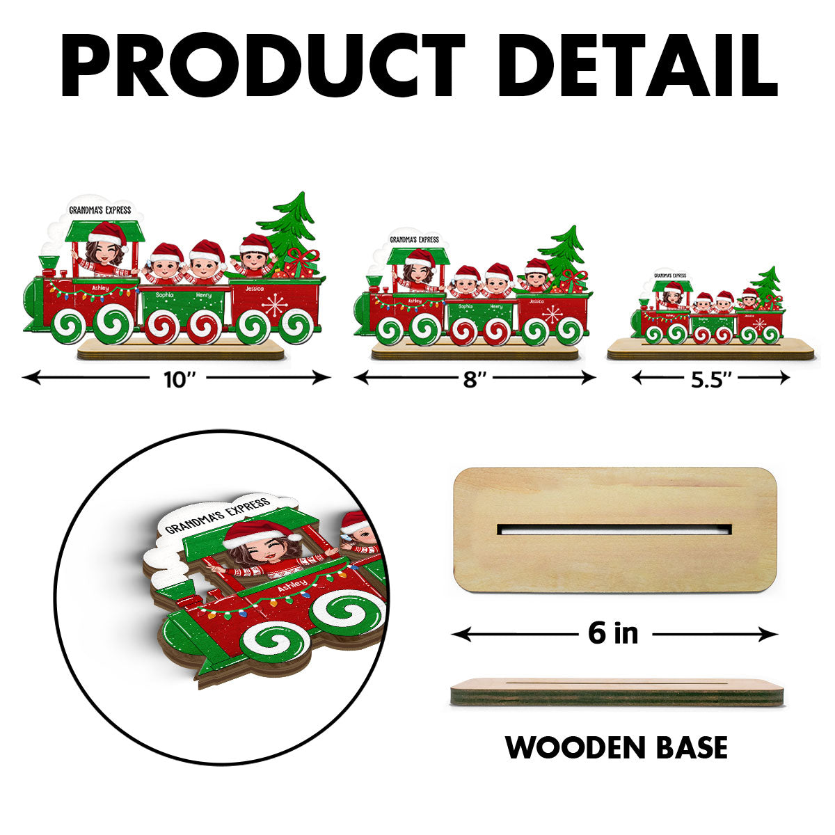 Cute Kids On Christmas Train Personalized 2-Layer Standing Wooden Plaque