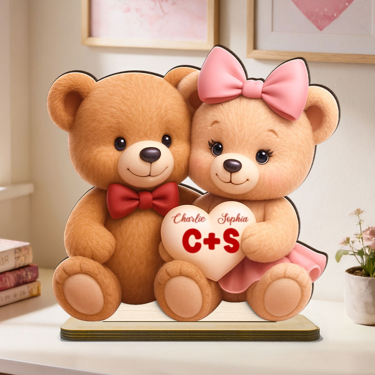 Loving Bear Couple - Personalized Wooden Plaque - Valentine's Day Gift for him, for her