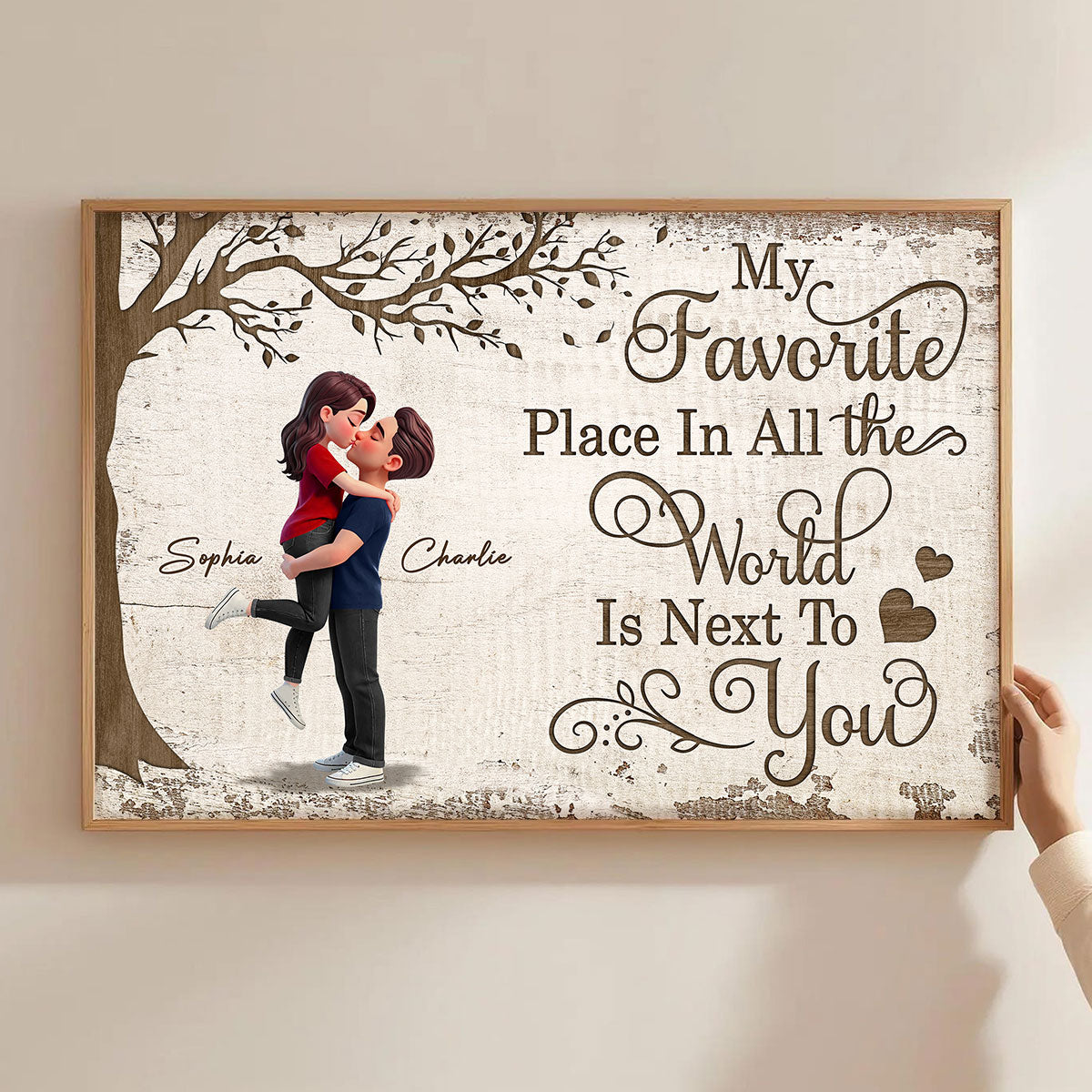 Eternal Love Couple Hugging Kissing Under Tree - Personalized Poster - Valentine's Day Gift For Couple