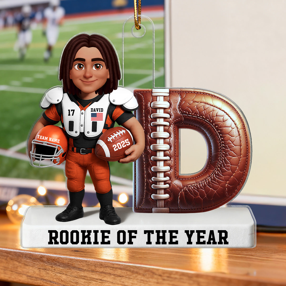 Proud American Football Player By Initial 3D Effect - Personalized Acrylic Ornament