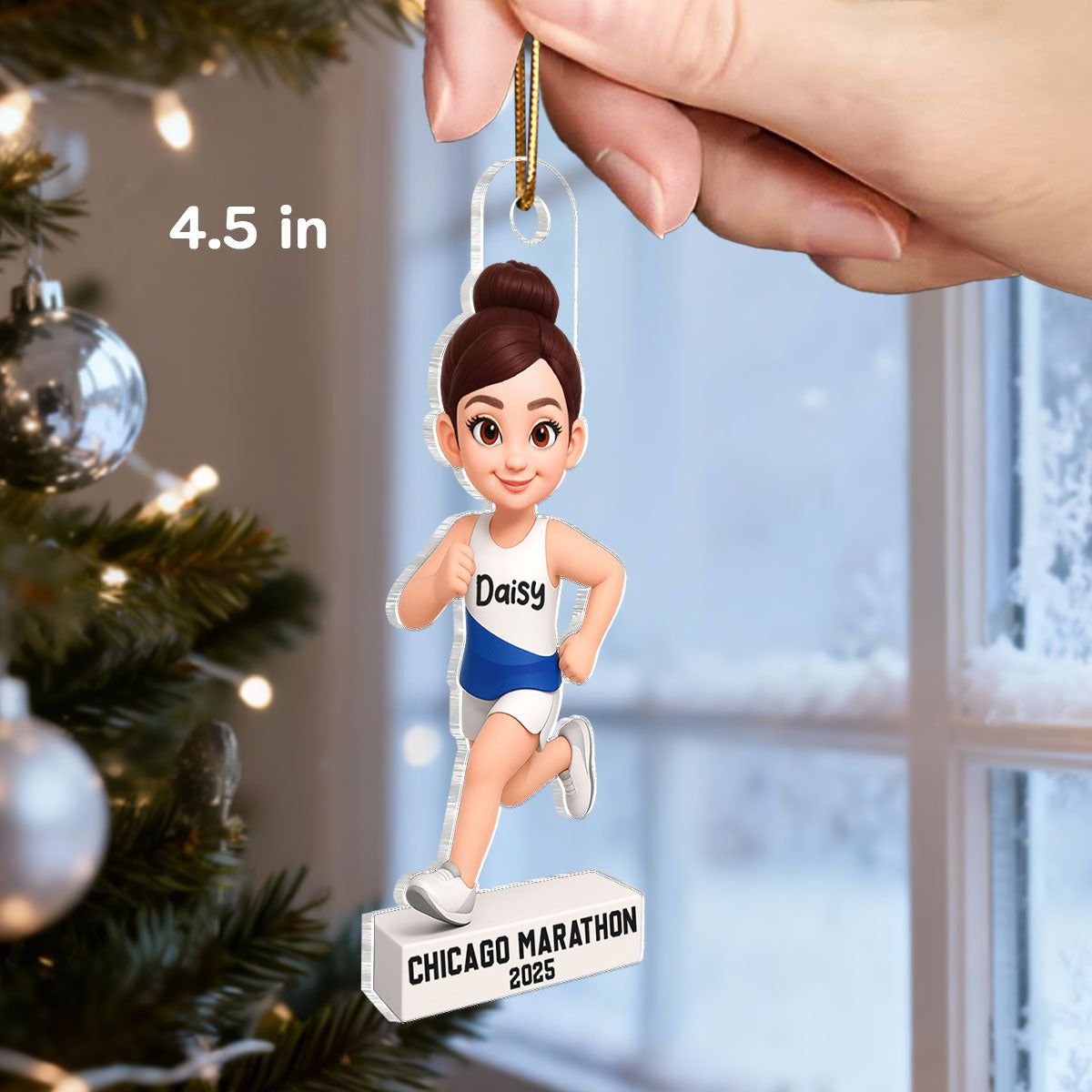 3D Effect Christmas Boy Girl Running - Personalized Acrylic Ornament - Gift For Runners, Running Lovers, Marathon Finishers, Grandson, Granddaughter