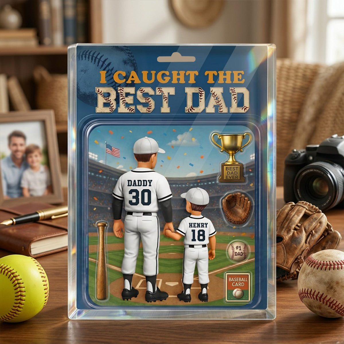 Baseball Dad Action Figure - Personalized Acrylic Block Plaque -  Gift for Dad, Husband