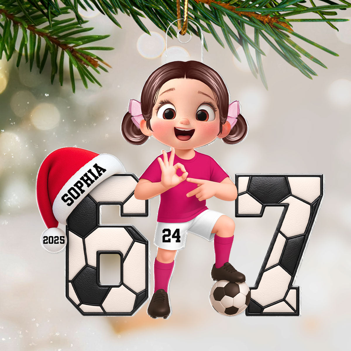 Soccer Boy Girl Custom Six Seven 67 - Personalized Acrylic Ornament - Teen Slang Funny Tree Decor, Funny Teen Grandkid Gift