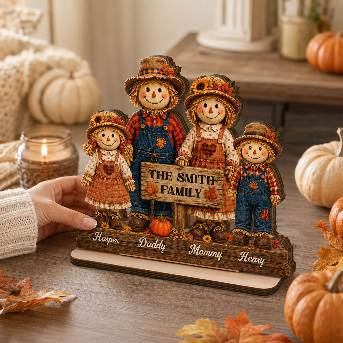 Scarecrow Family Fall Season 2D Flat - Personalized Standing Wooden Plaque