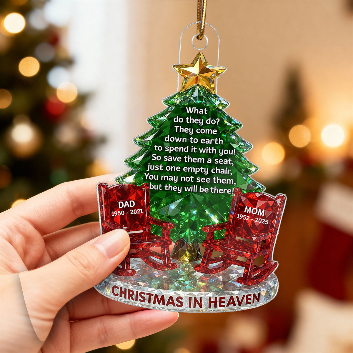 3D Crystal Effect Christmas In Heaven Memorial - Personalized Acrylic Ornament - Remembrance Gift, Sympathy Gift