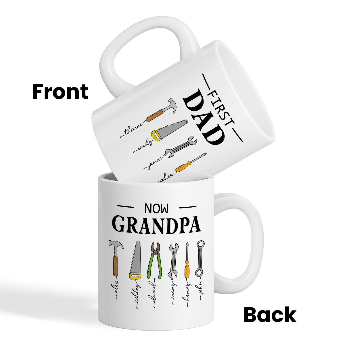 First Dad Now Grandpa Garage Tools Custom Kids Names - Personalized Mug - Father's Day Gift For Mechanic Dad, Grandpa