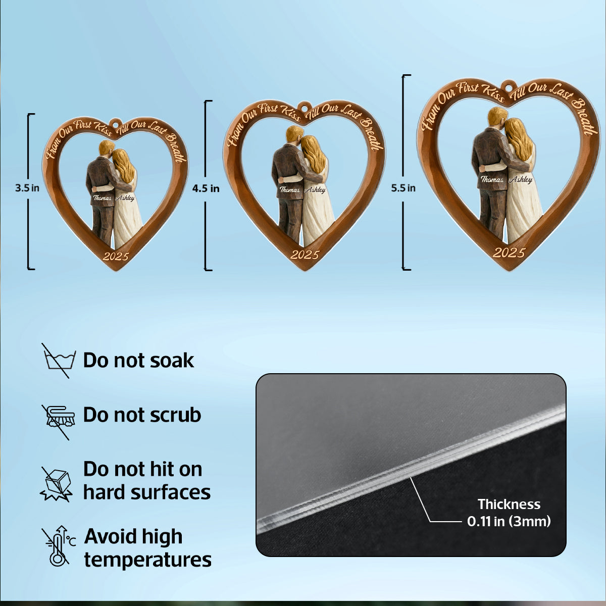 Couple Heart Christmas Faux Wood - Personalized Acrylic Ornament - Unique Christmas Gift For Grandma, Grandpa, Old Couple