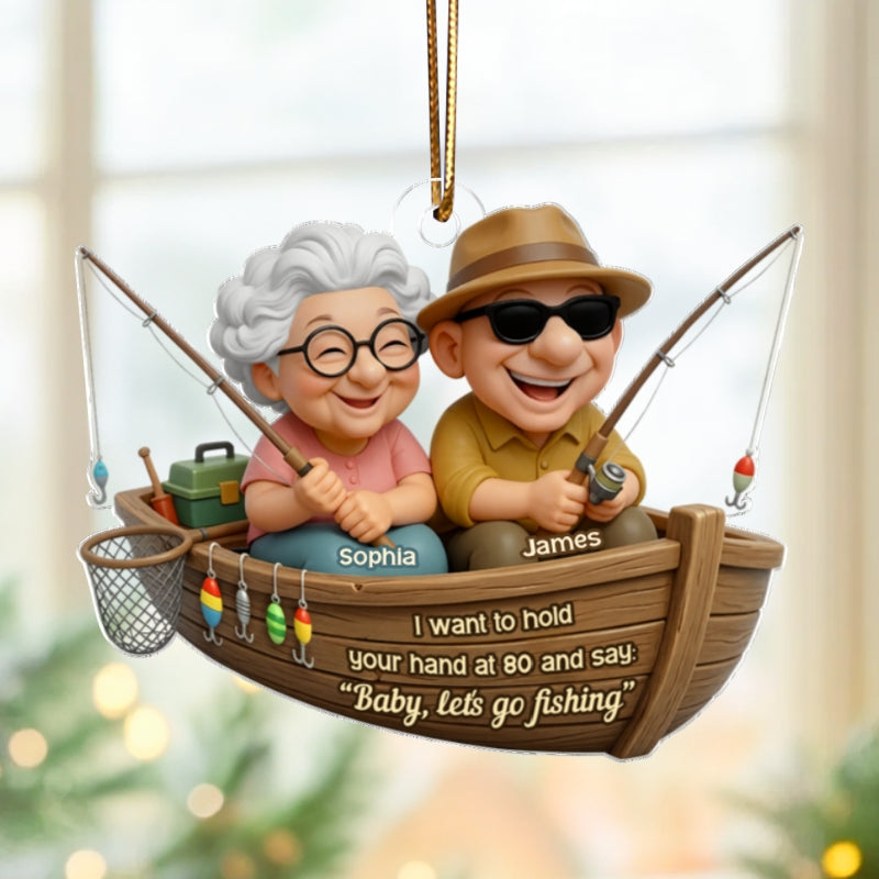 Baby Let's Go Fishing Old Couple - Personalized Acrylic Ornament - Personalized Gift For Him, For Her, For Couple