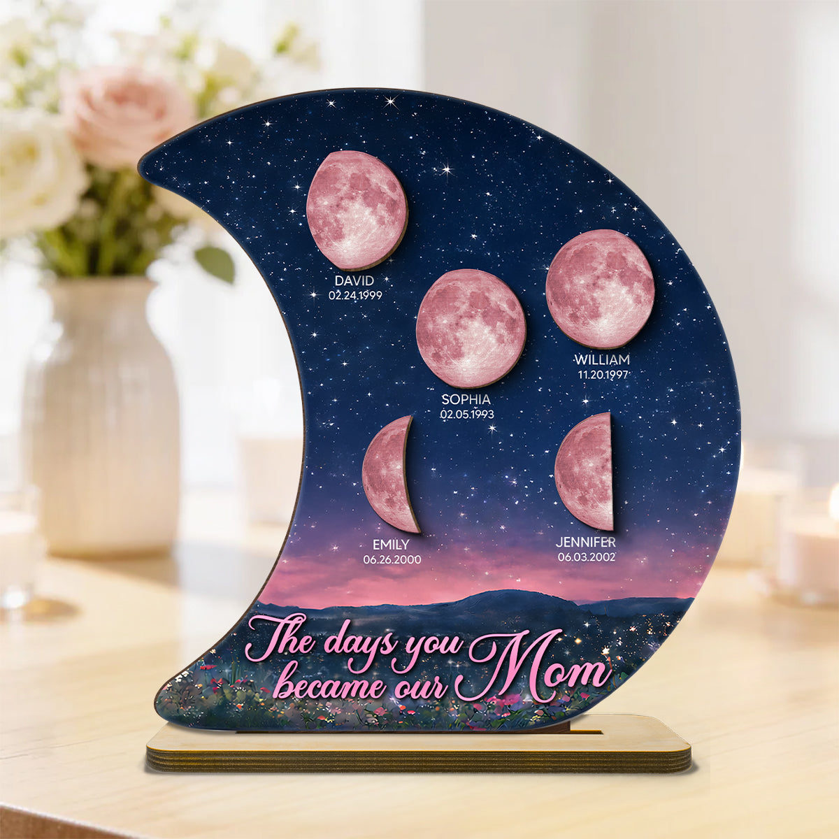 The Days You Became Our Mom Custom Moon Phase - Personalized 2-Layered Wooden Plaque - Heartfelt Gift For Mom, Grandma