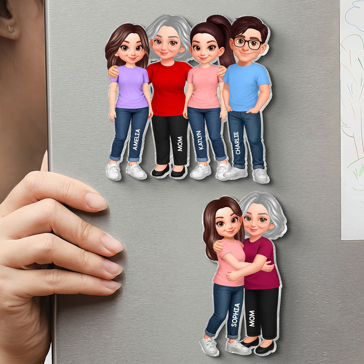Mom Daughter Son, Grandma Grandchildren Forever Love - Personalized Acrylic Fridge Magnet - Mother's Day Gift For Mom, Grandma