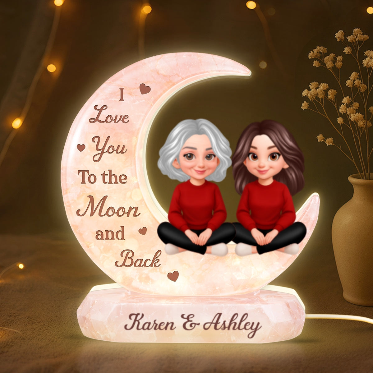 I Love You To The Moon Mom And Daughter - Personalized Light Box - Heartfelt Gift For Mom, Grandma