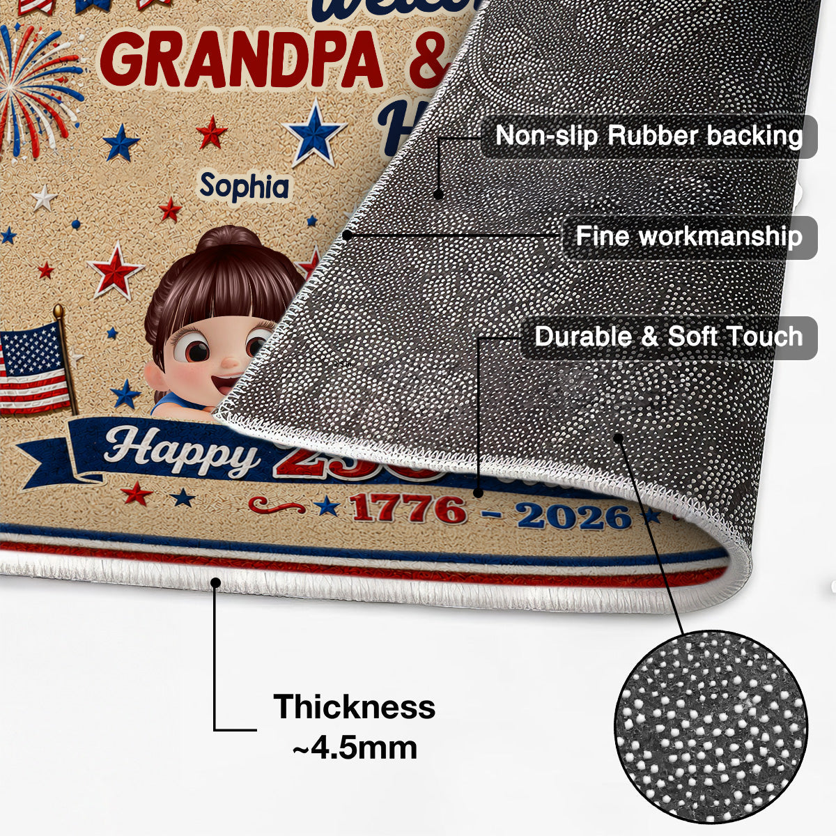 Welcome To Grandma Grandpa America 250th Anniversary - Personalized Doormat - Gift For Grandparents