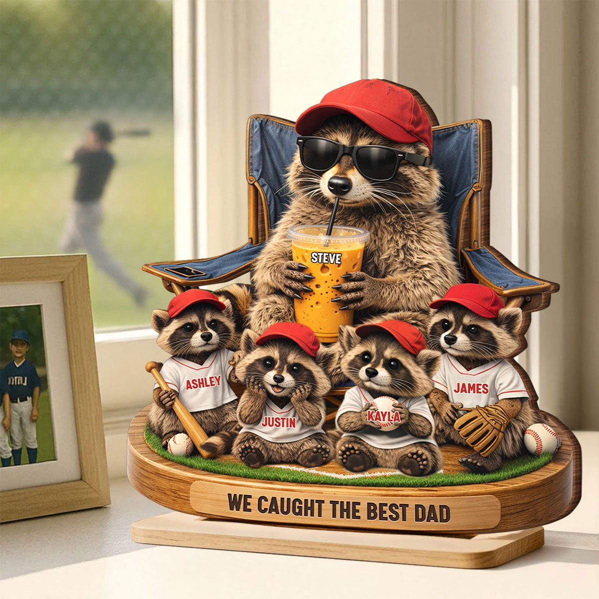 Raccoon We Caught the Best Dad - Personalized 2-Layered Wooden Plaque - Mother's Day Gift for Dad, Husband