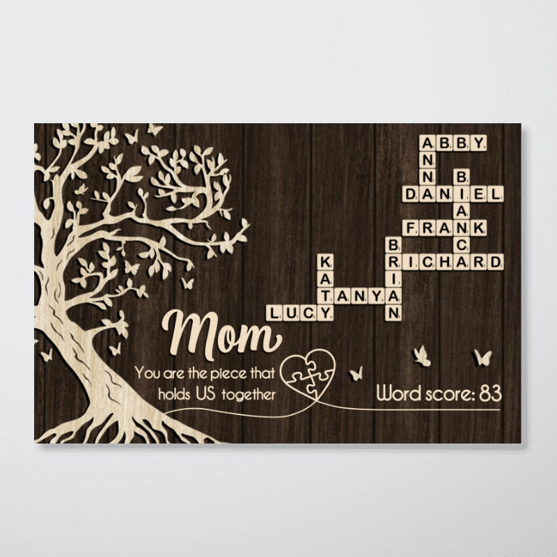 Mom You Are the Piece That Holds us Together, Crossword Puzzle Art - Personalized Poster - Sentimental Gift for Mom