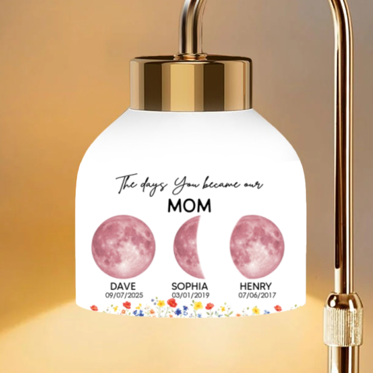 The Days You Became Our Mom Grandma Custom Pink Moon Phase By Date - Personalized Candle Warmer Lamp