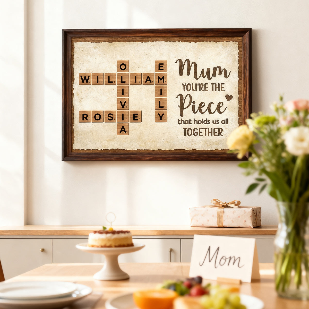 Mum You're The Piece That Holds Us All Together Crossword Puzzle Art - Personalised Poster - Mother's Day Gift for Mum
