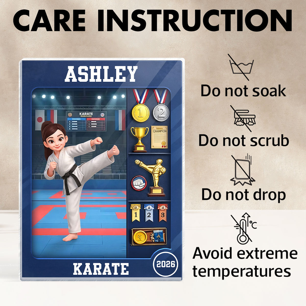 Karate Woman Action Figure - Personalized Acrylic Block Plaque - Gift For Karateka
