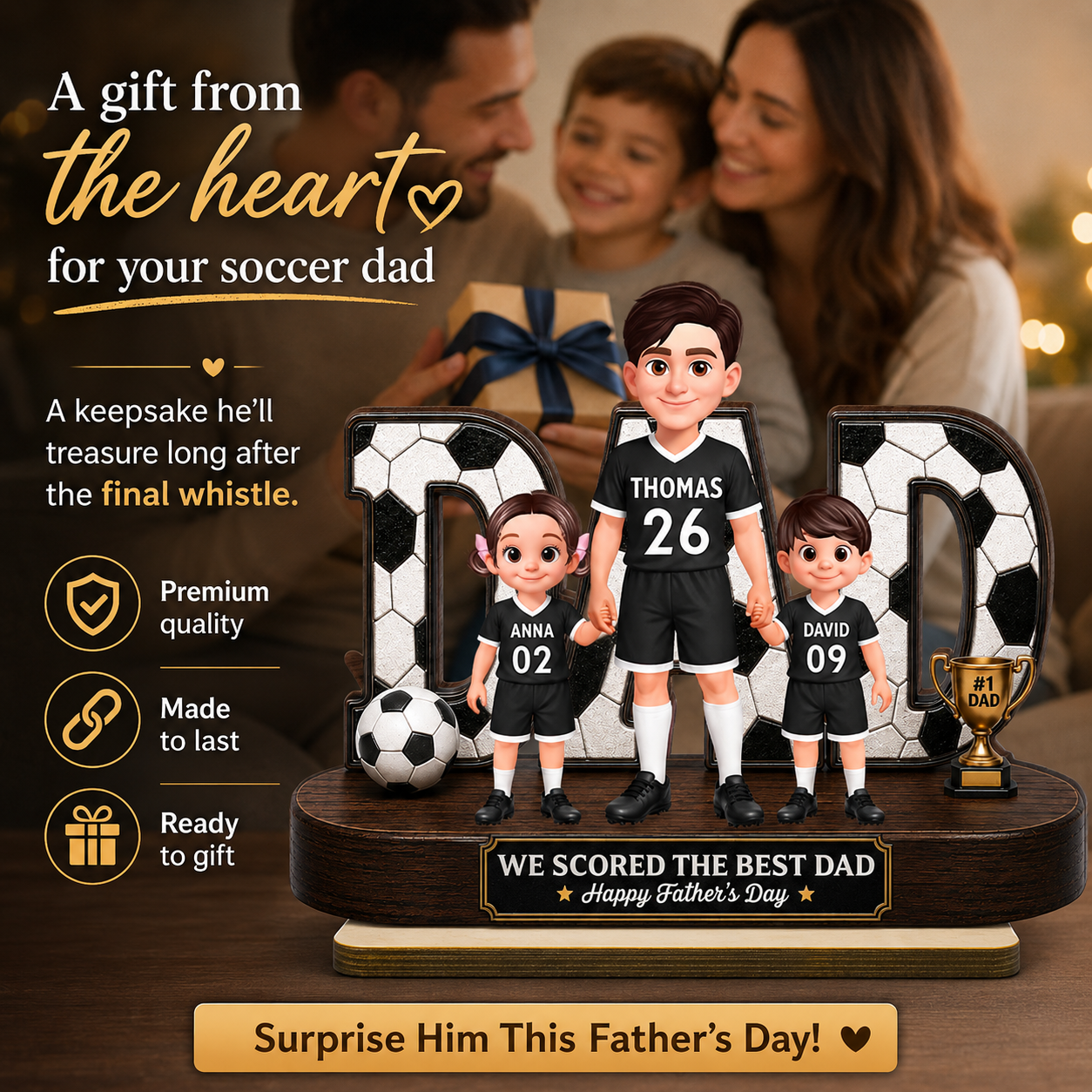 Soccer Dad Legend We Scored The Best Dad - Personalized 2-Layered Wooden Plaque -  Gift For Dad, Husband, Soccer Lovers
