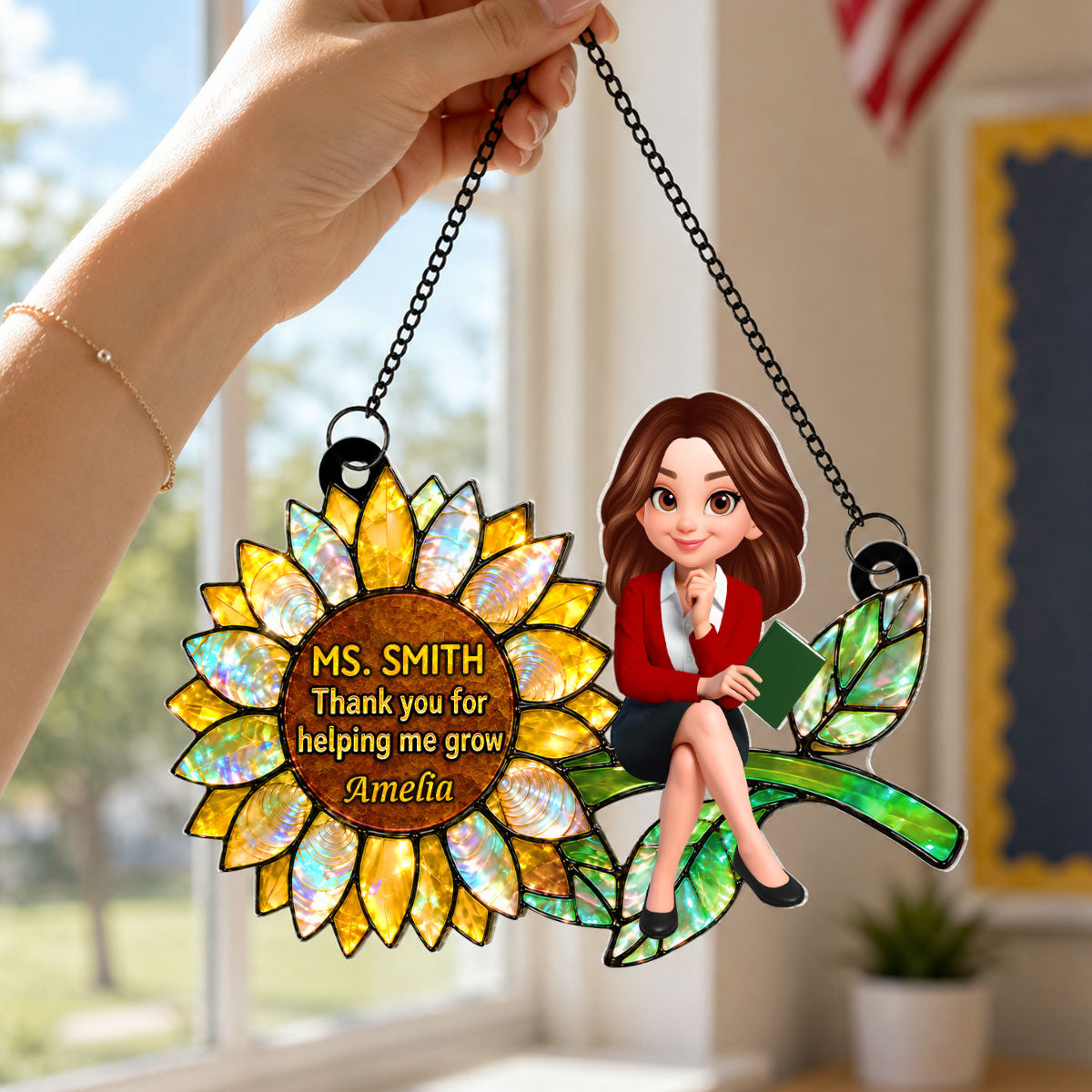 Thank You for Helping Me Grow Teacher - Personalized Acrylic Suncatcher - Teacher Appreciation Gift, End of School Year Gift