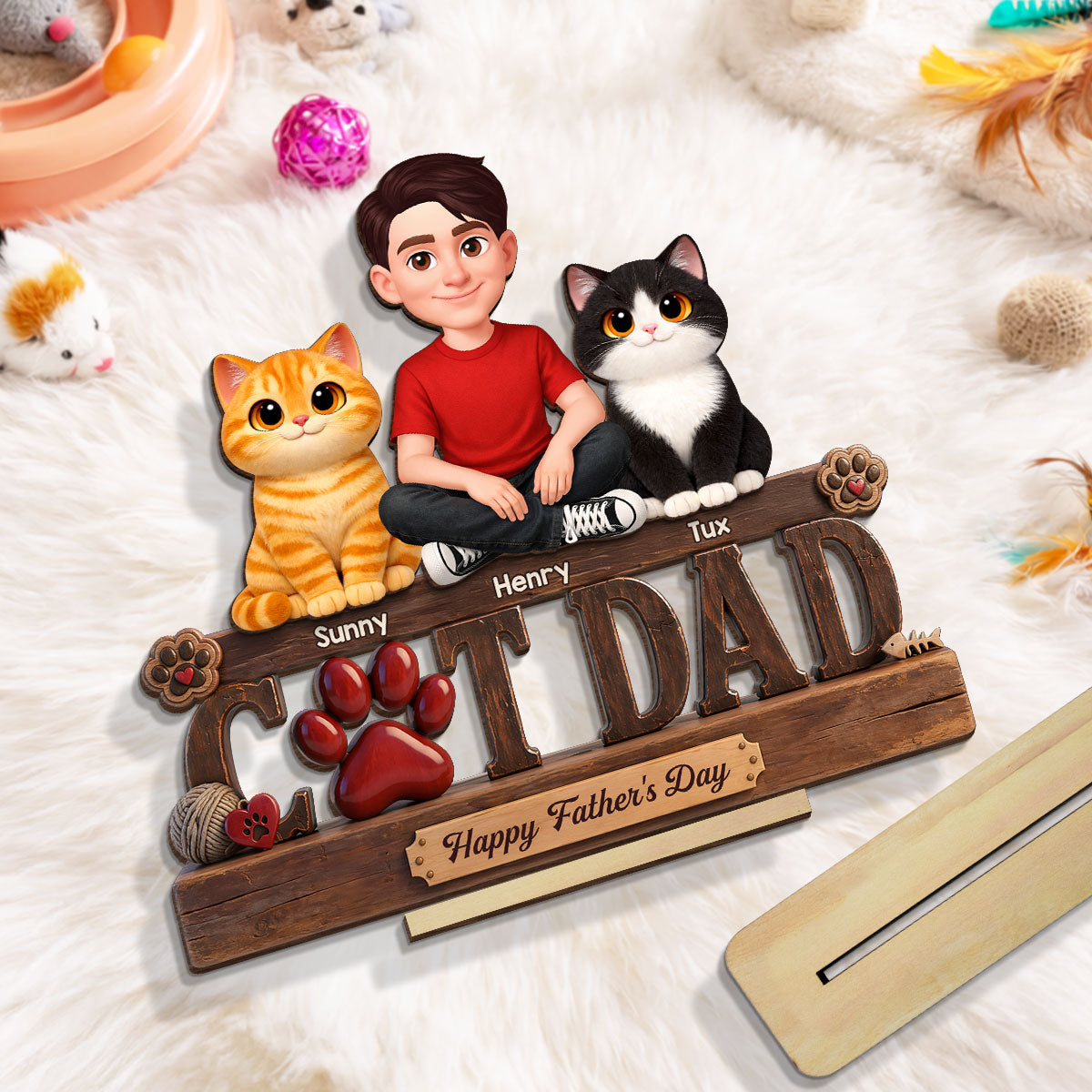 Best Cat Dad Happy  - Personalized 2-Layered Wooden Plaque -  Gift For Cat Dad, Cat Lovers