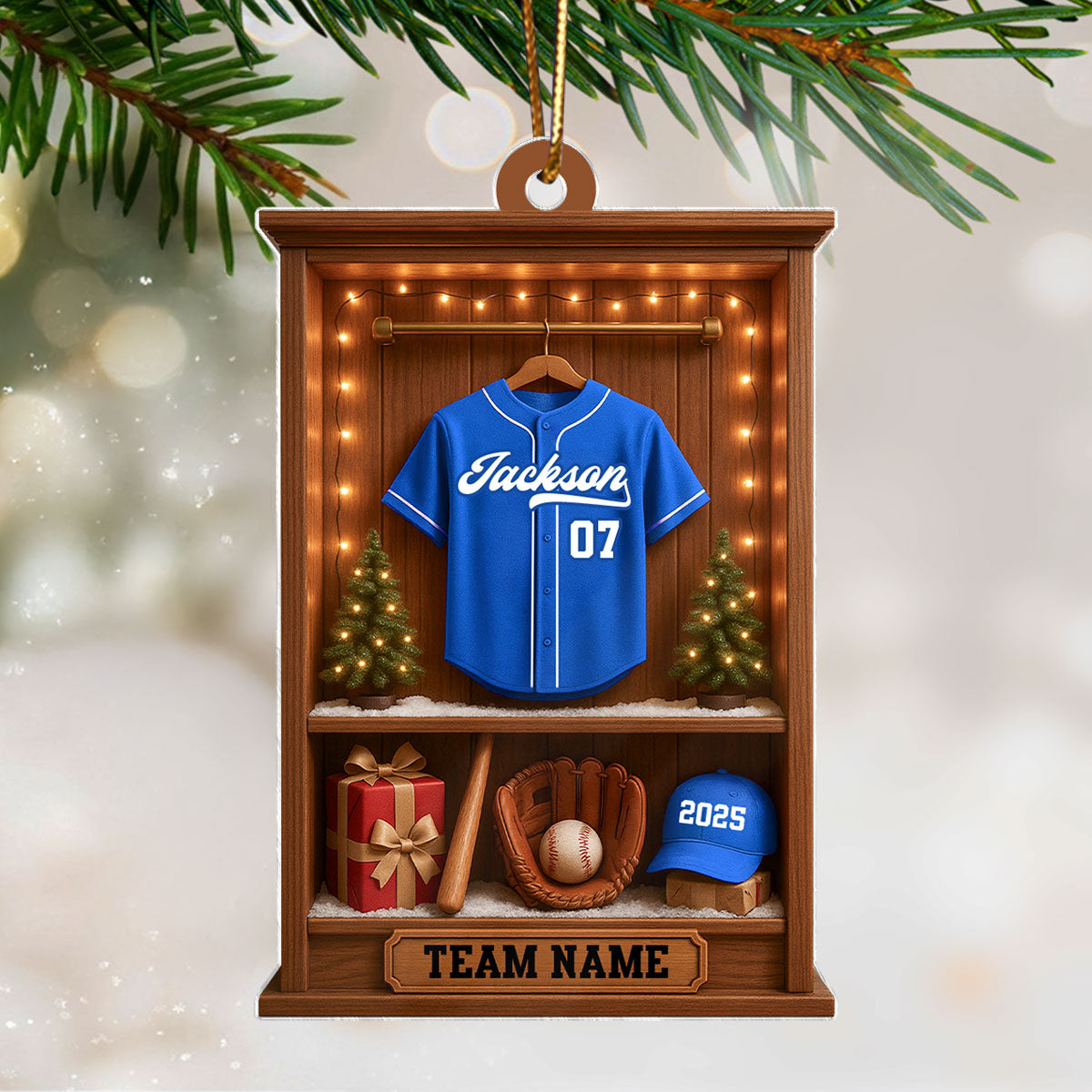 3D Effect Holiday Baseball Display - Personalized Acrylic Ornament - Christmas Gift for Sons, Daughters, Grandkids