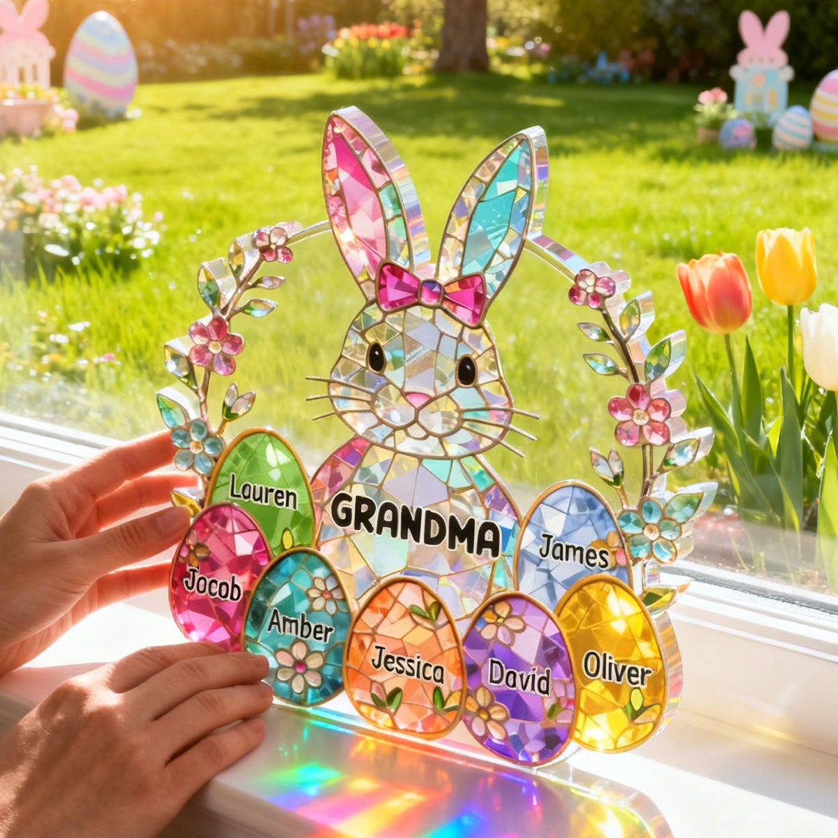 Bunny Grandma Easter Gift - Personalized Acrylic Block Plaque - Easter Decor for Grandma