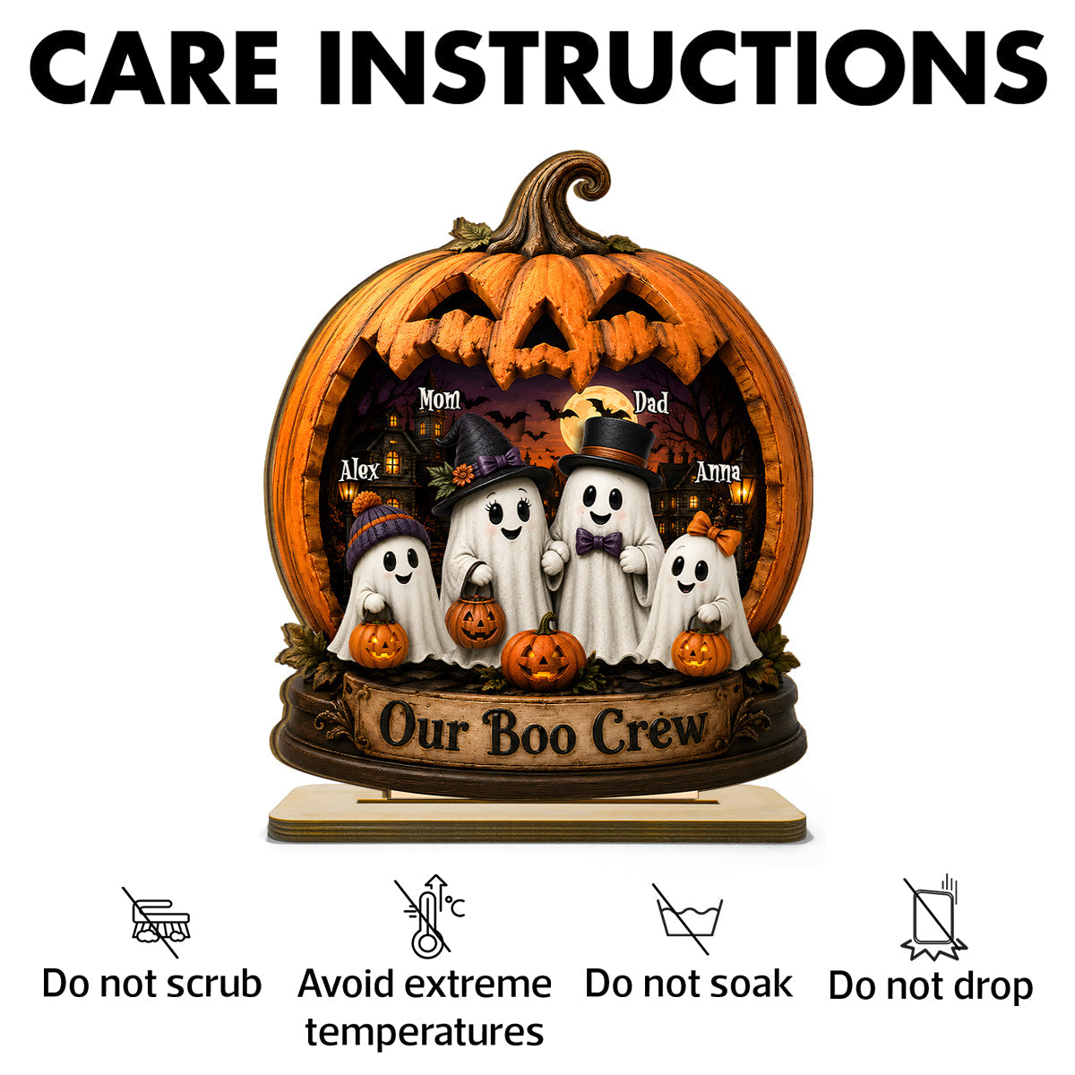 Ghost Family Our Boo Crew Pumpkin - Personalized 2-Layered Wooden Plaque - Halloween Decor Gift, Gift For Family