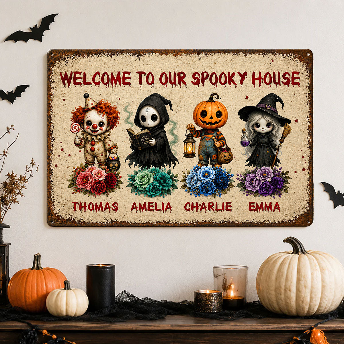 Welcome To Our Spooky House - Personalized Metal Sign - Halloween Decor Gift, Gift For Family