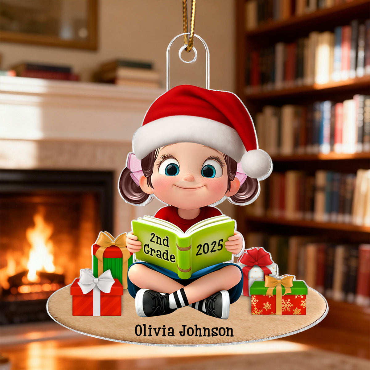 3D Effect Kid Reading Book - Personalized Acrylic Ornament - Christmas Gift For Book Lover, Bookworm, Book Club Gift