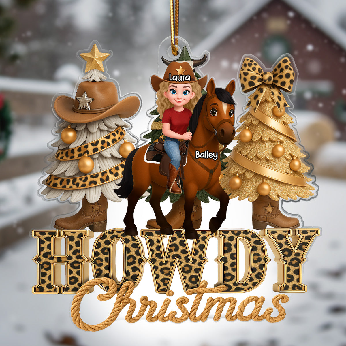 2025 Western Vibe Howdy Christmas Girl & Horse - Personalized Acrylic Ornament