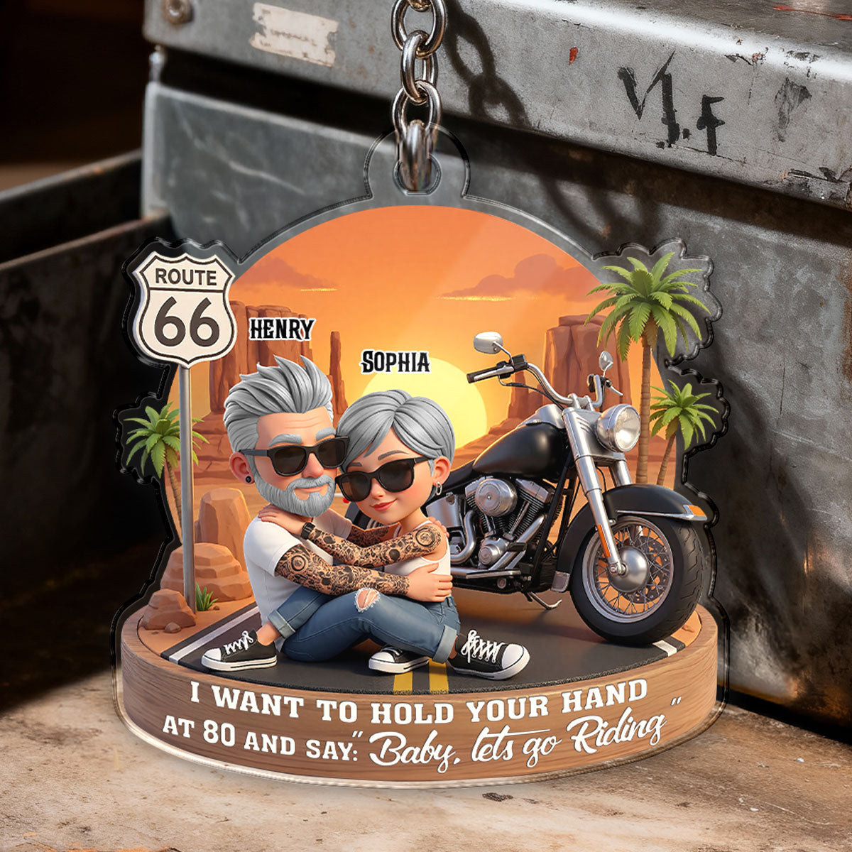 Baby Let's Go Riding Biker Couple - Personalized Acrylic Keychain - Sentimental Gift for him, for her