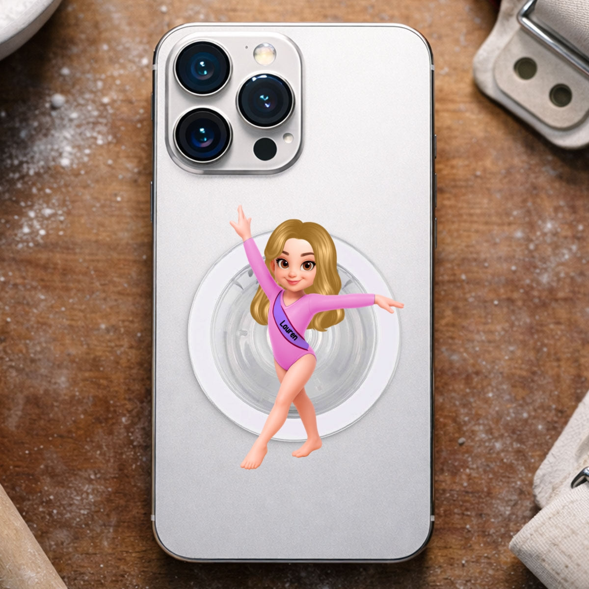 3D Effect Gymnastic Girl - Personalized Acrylic Magnetic Phone Grip - Gift For Daughter Granddaughter, Girlfriend