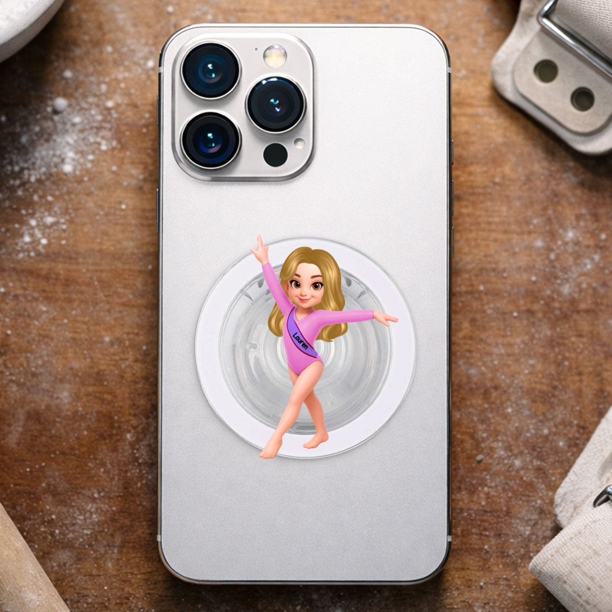 3D Effect Gymnastic Girl - Personalized Acrylic Magnetic Phone Grip - Gift For Daughter Granddaughter, Girlfriend
