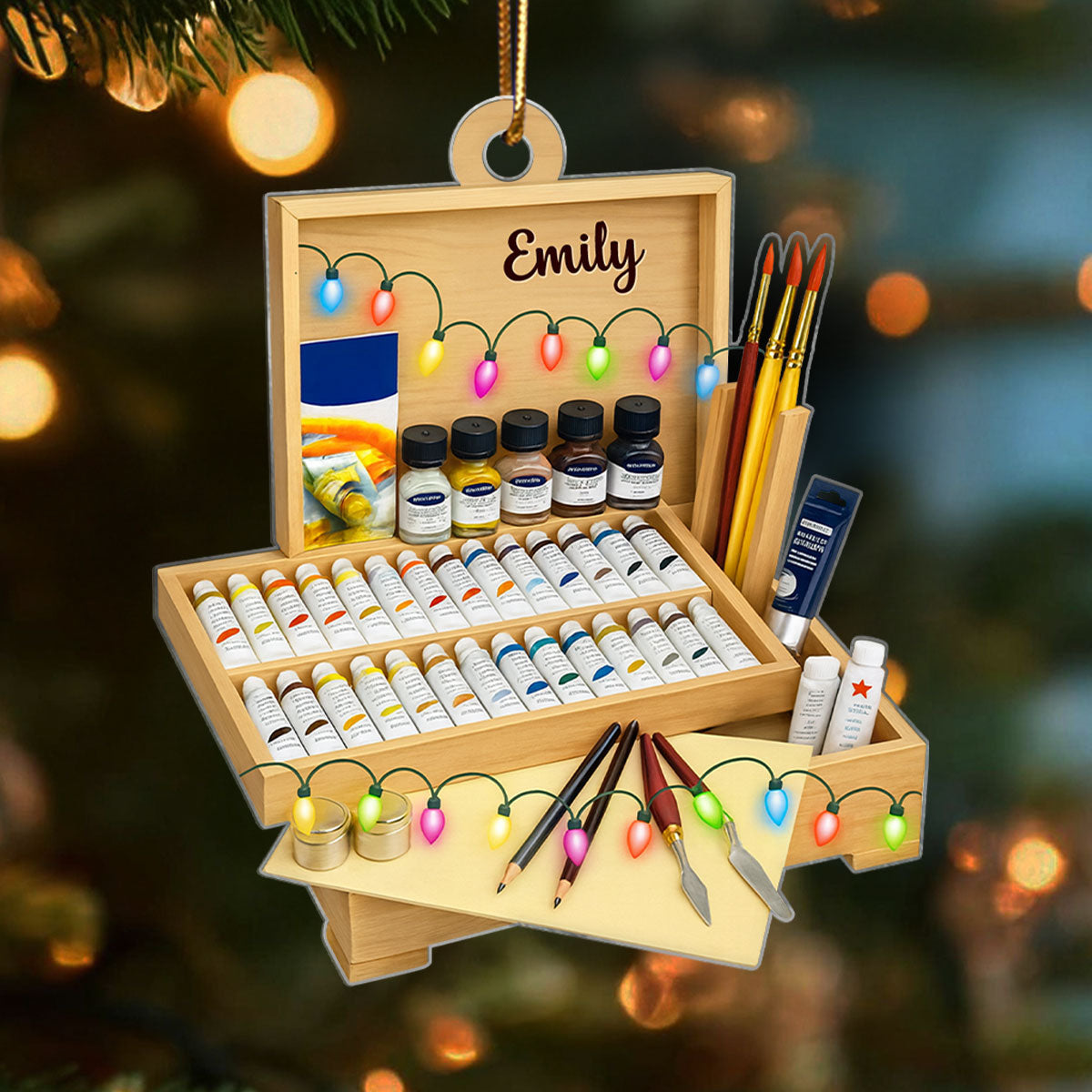 Creativity Flows Here – Personalized Acrylic Ornament – Perfect Christmas Gift for Art Students & Creatives