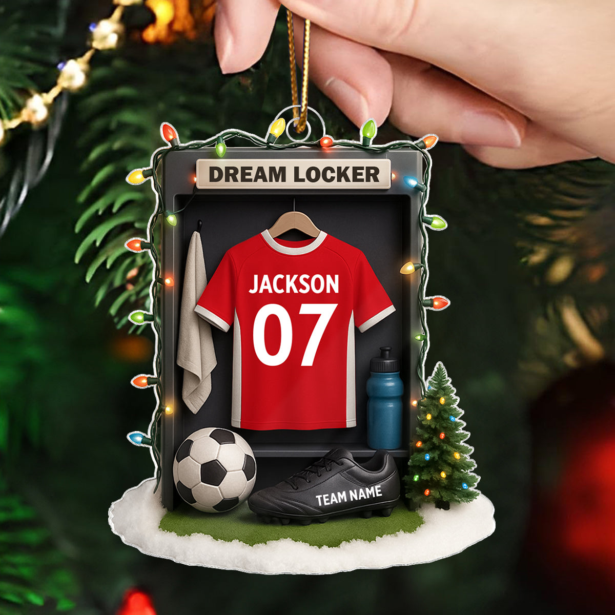 Soccer Jersey Dream Locker Festive Vibe - Personalized Acrylic Ornament - Christmas Gift for Sons, Daughters, Grandkids