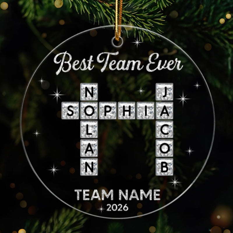 Best Team Ever Shining Effect Crossword Puzzle - Personalized Acrylic Ornament - Coworkers, Colleagues Gift Exchange