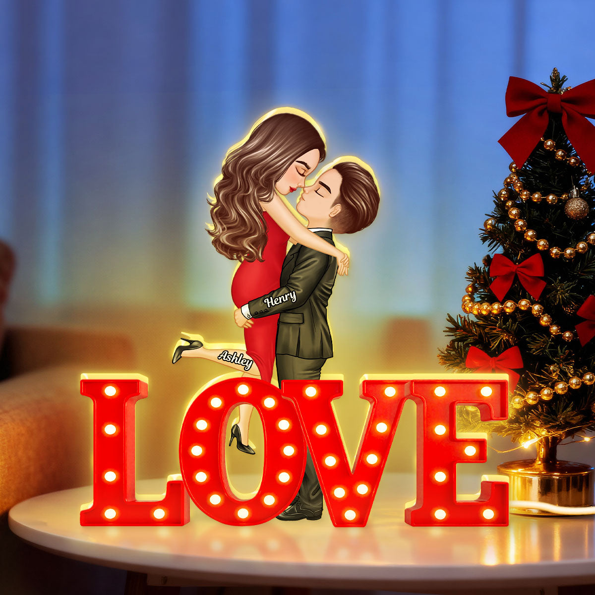 Love Couple Kissing - Personalized Light Box - Gift for Couple