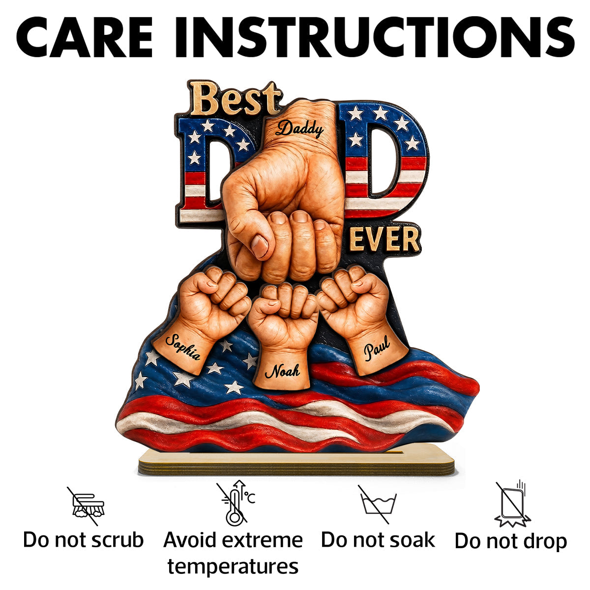 American Dad And Kids Fist Bump - Personalized 2-Layered Wooden Plaque -  Gift For Dad, Husband