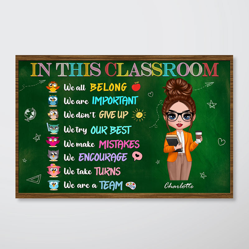 Owls And Doll Teacher In This Classroom Personalized Horizontal Poster