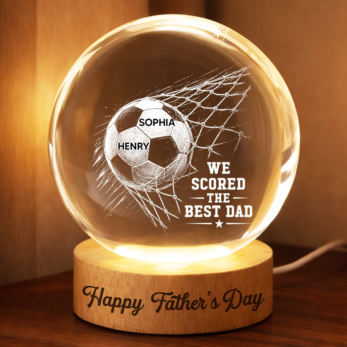 Trending Soccer Dad - Personalised Crystal Ball LED Night Light - Father's Day Gift For Dad