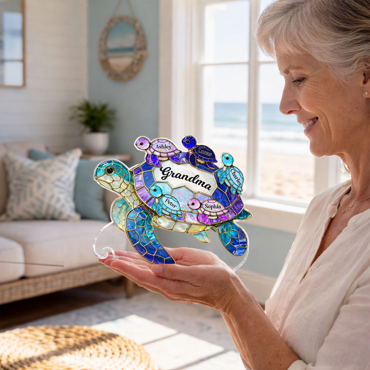 Mom Grandma Sea Turtle - Personalized Acrylic Block Plaque - Mother's Day Gift for Her