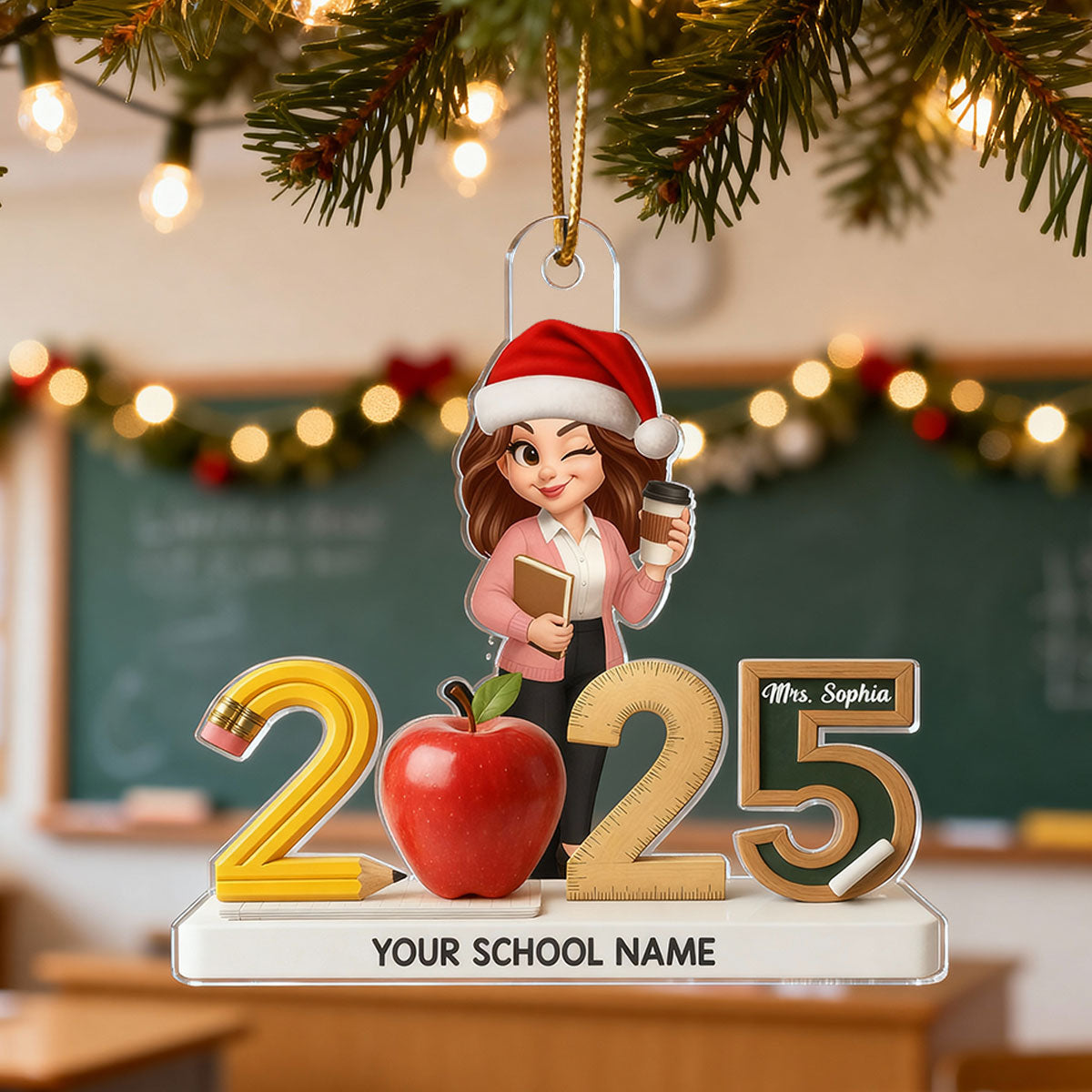 3D Effect Christmas Teacher Things - Personalized Acrylic Ornament - Gift For Teachers