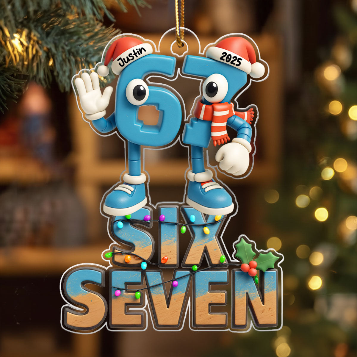 Custom Name Viral Trend Six Seven - Personalized Acrylic Ornament - Chistmas Gift for Kid, Grandkids