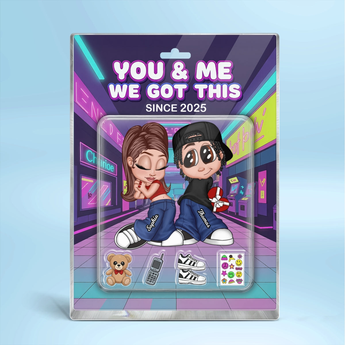 Y2K Couple Action Figure - Personalized Acrylic Block Plaque - Sentimental Valentine's Day Gift for him, for her