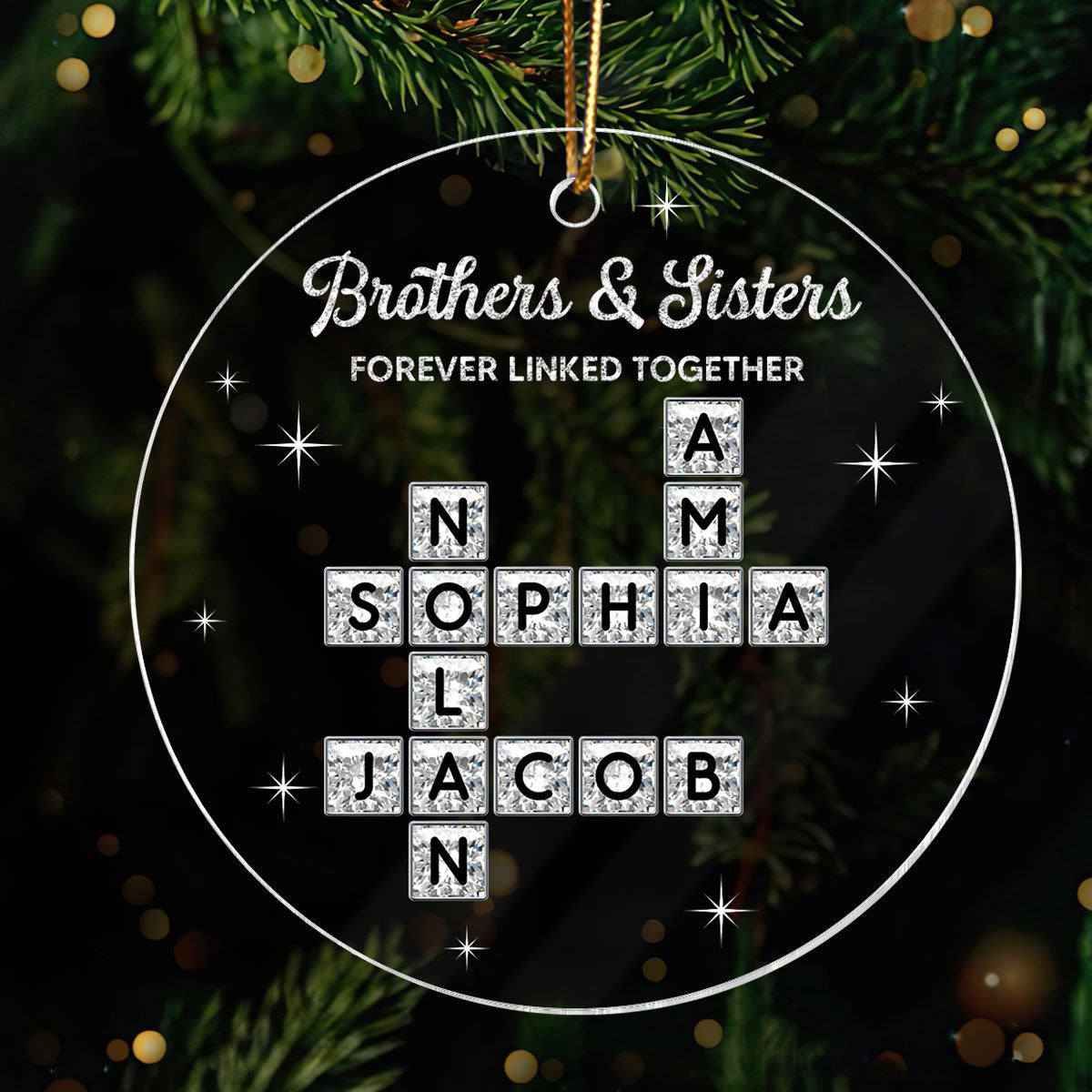 3D Shining Effect Brothers Sisters Crossword Puzzle Art - Personalized Acrylic Ornament - Christmas Gift For Siblings, Brothers, Sisters