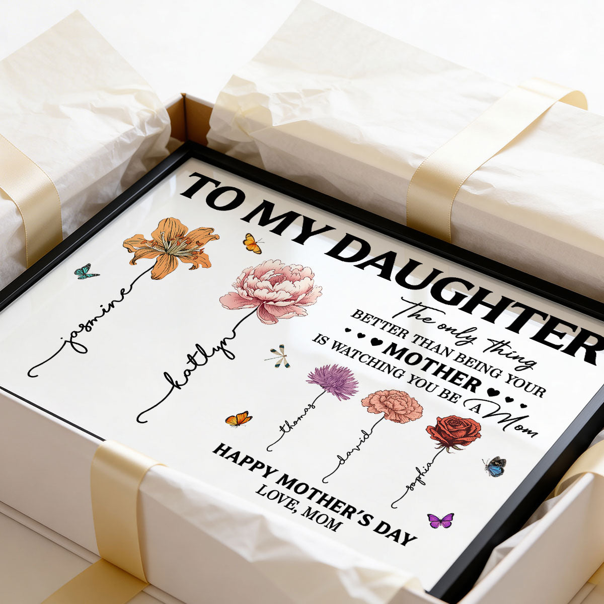 To My Daughter Mom And Daughter Custom Birth Month Flowers Kids Names - Personalized Poster - Mother's Day Gift For Daughter