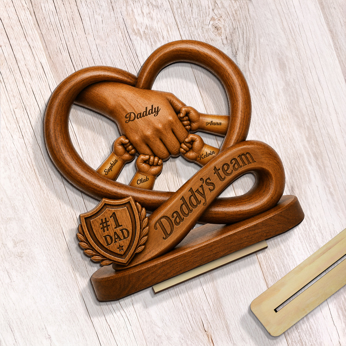 Daddy's Dream Team Fist Bump - Personalized 2-Layered Wooden Plaque -  Gift for Dad, Husband