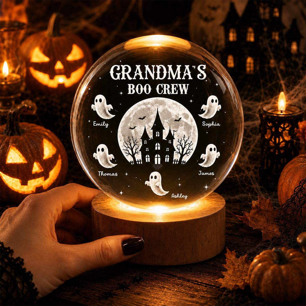 Grandma Boo Crew - Personalized Crystal Ball Night Light - Halloween Gift, Halloween Decoration