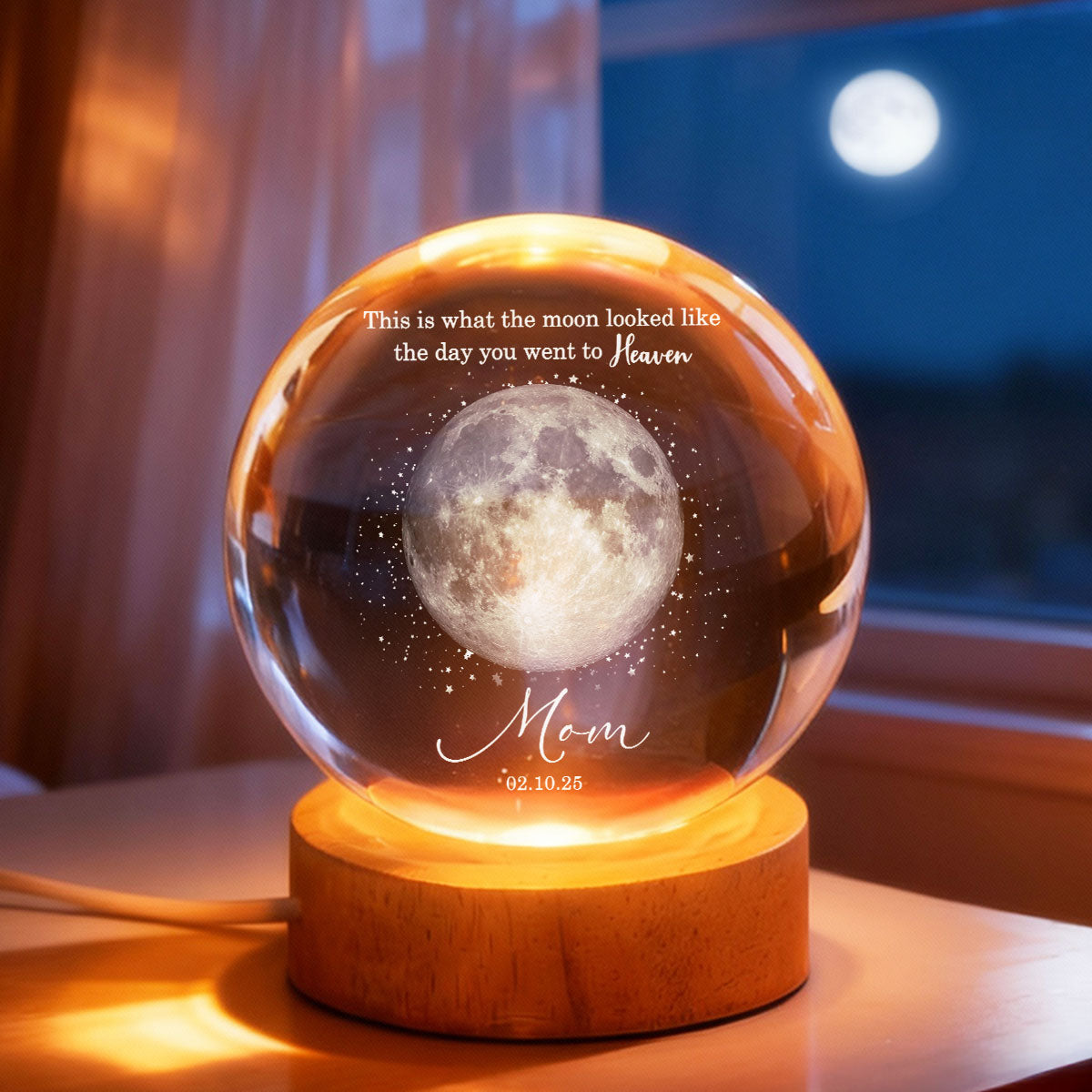 The Day You Went to Heaven Custom Moon Phase by Date - Personalized Crystal Ball LED Night Light - Heartfelt Memorial Remembrance Keepsake