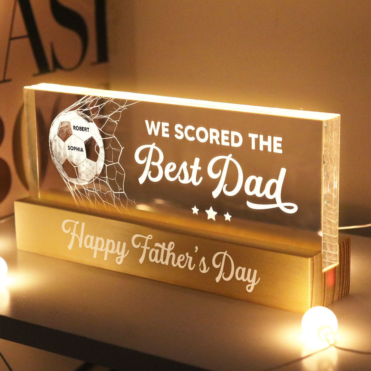 We Scored The Best Dad Mom - Personalized Acrylic Block LED Night Light - Father's Day Gift For Soccer Dad